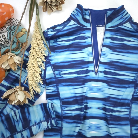 Lauren Ralph Lauren Blue Patterned Women's Work Out Quarter-Zip Pullover S - Picture 5 of 10